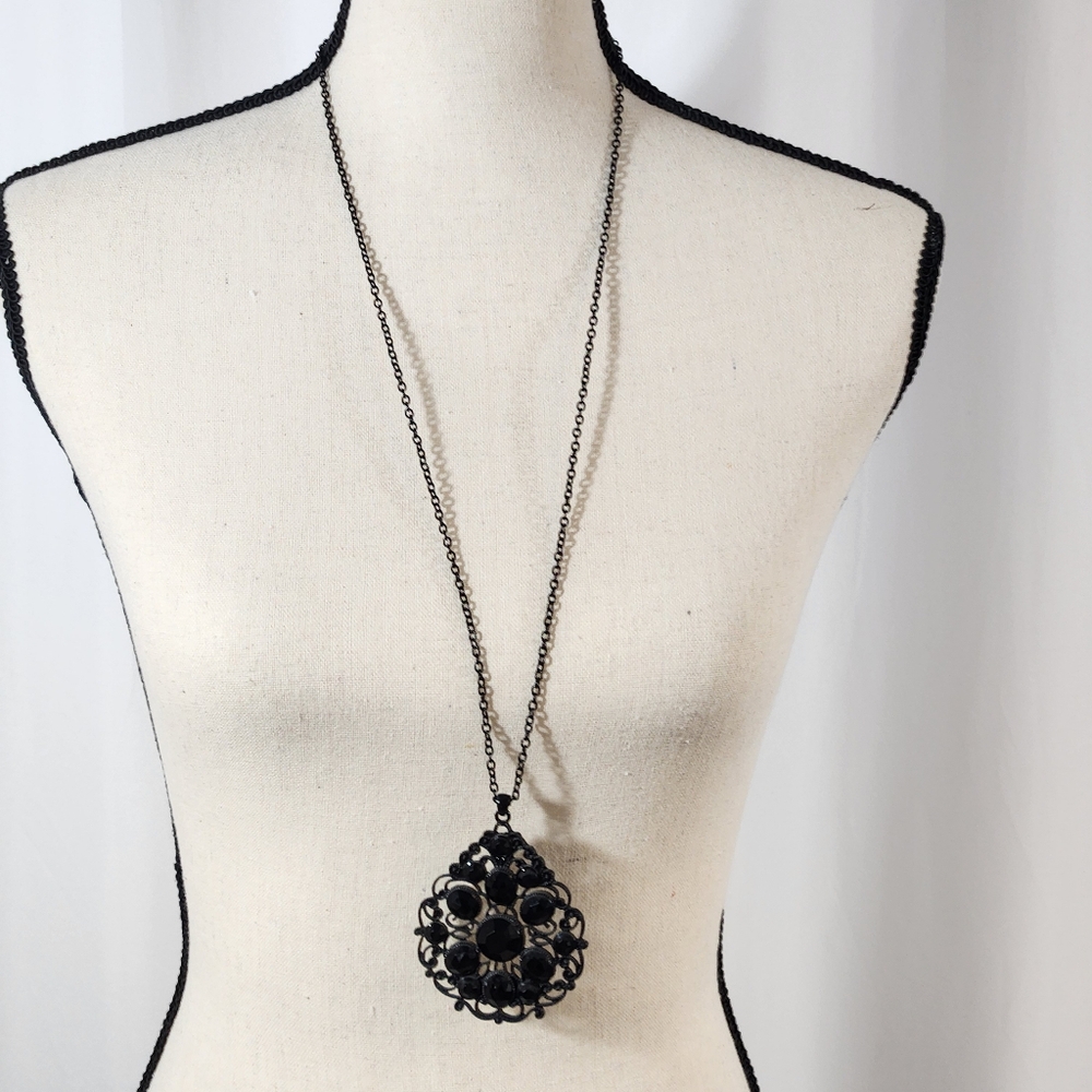 Black Crystal Medallion Necklace
